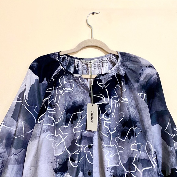 NWT Tucker The Classic Cotton Silk Button-Down Blouse Watercolor Print MSRP$295 - Picture 3 of 13